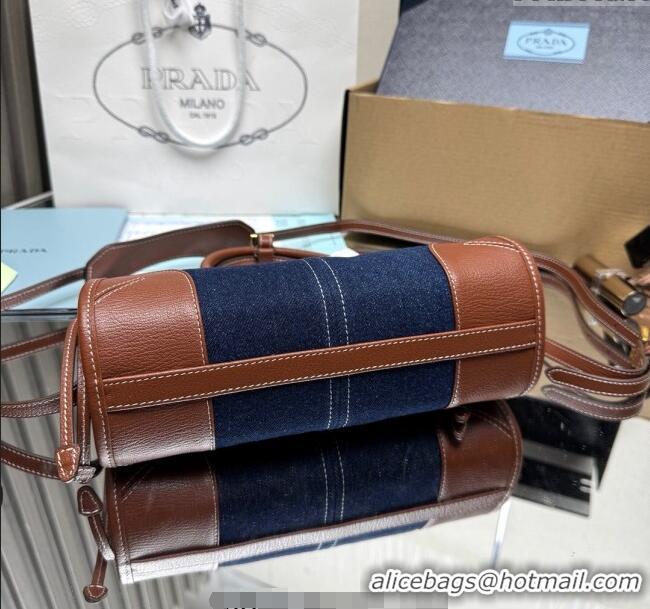 Good Taste Prada Bonnie small denim handbag 1BA486 Blue/Brown 2025