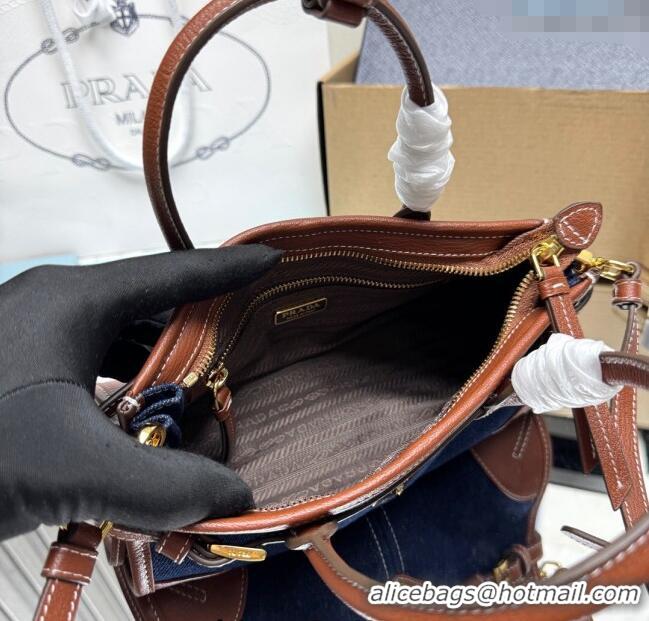 Good Taste Prada Bonnie small denim handbag 1BA486 Blue/Brown 2025