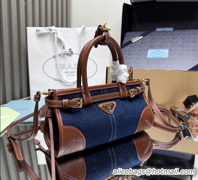 Good Taste Prada Bonnie small denim handbag 1BA486 Blue/Brown 2025