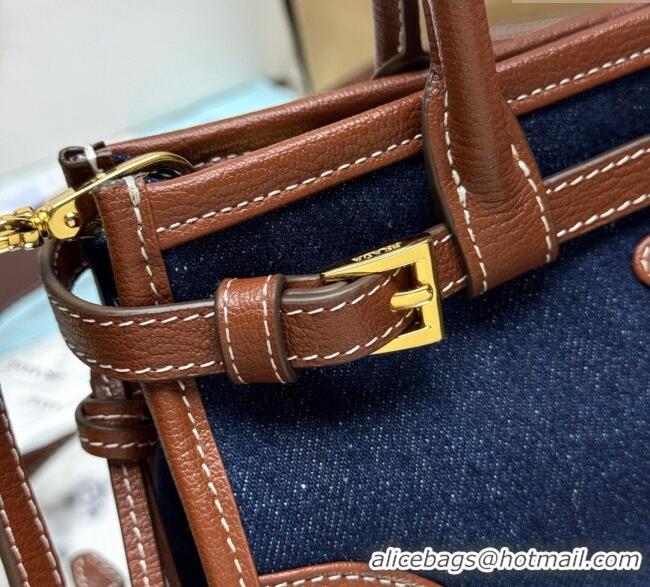 Good Taste Prada Bonnie small denim handbag 1BA486 Blue/Brown 2025