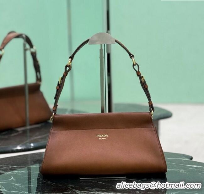 Best Price Prada Enchaine medium leather bag 1BC262 Cognac Brown 2025
