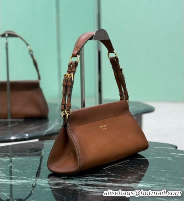 Best Price Prada Enchaine medium leather bag 1BC262 Cognac Brown 2025