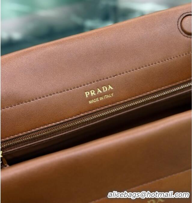Best Price Prada Enchaine medium leather bag 1BC262 Cognac Brown 2025
