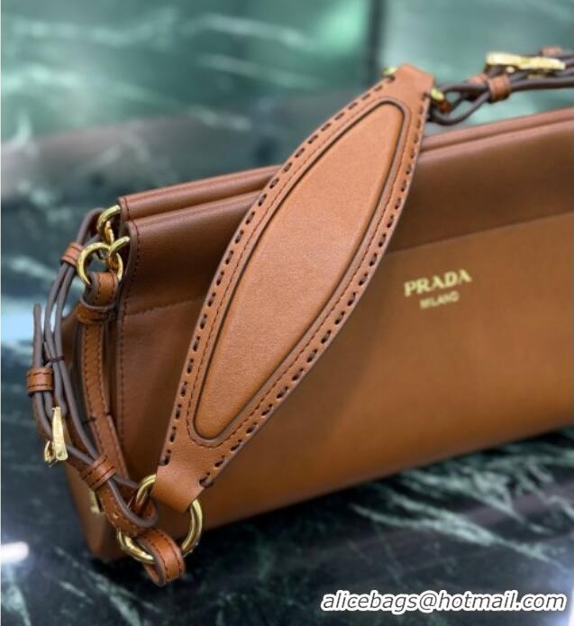 Best Price Prada Enchaine medium leather bag 1BC262 Cognac Brown 2025