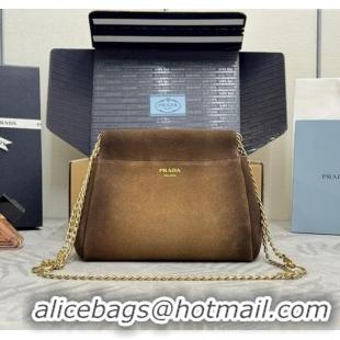 Big Discount Prada Enchaine mini suede bag 1BC263 Brown 2025
