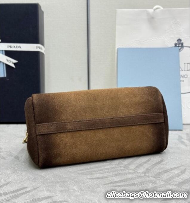 Big Discount Prada Enchaine mini suede bag 1BC263 Brown 2025