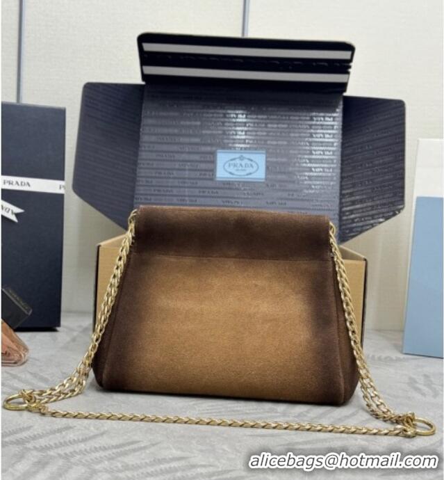 Big Discount Prada Enchaine mini suede bag 1BC263 Brown 2025