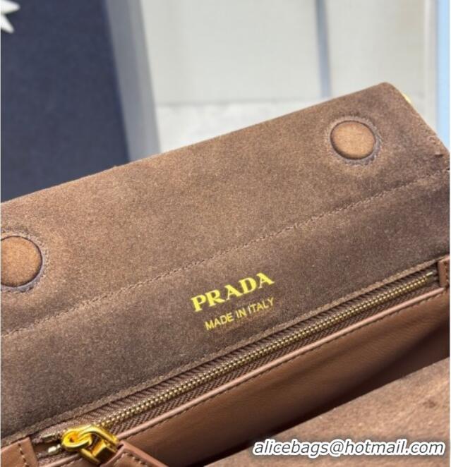 Big Discount Prada Enchaine mini suede bag 1BC263 Brown 2025