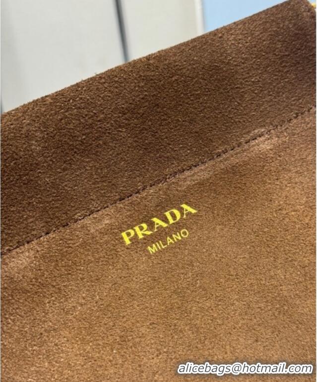 Big Discount Prada Enchaine mini suede bag 1BC263 Brown 2025