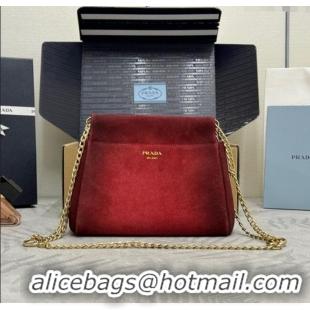 Shop Best Prada Enchaine mini suede bag 1BC263 Red 2025