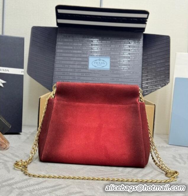 Shop Best Prada Enchaine mini suede bag 1BC263 Red 2025