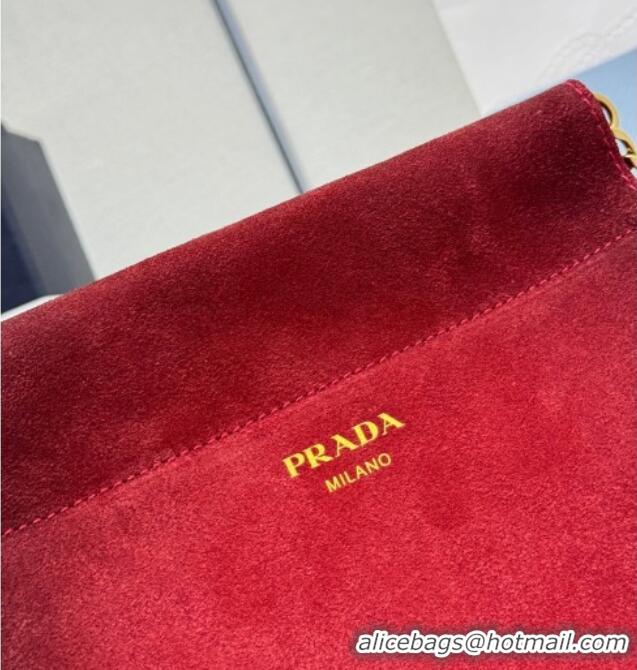 Shop Best Prada Enchaine mini suede bag 1BC263 Red 2025