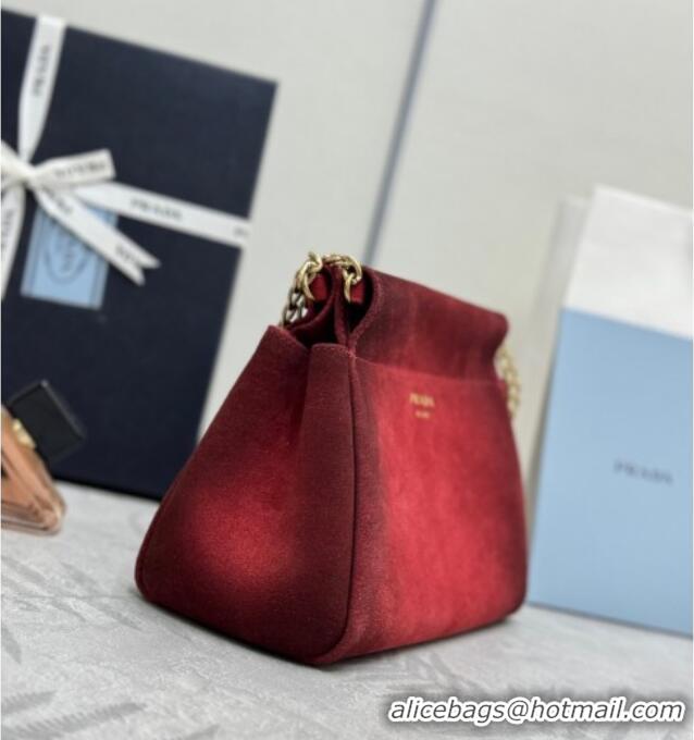 Shop Best Prada Enchaine mini suede bag 1BC263 Red 2025