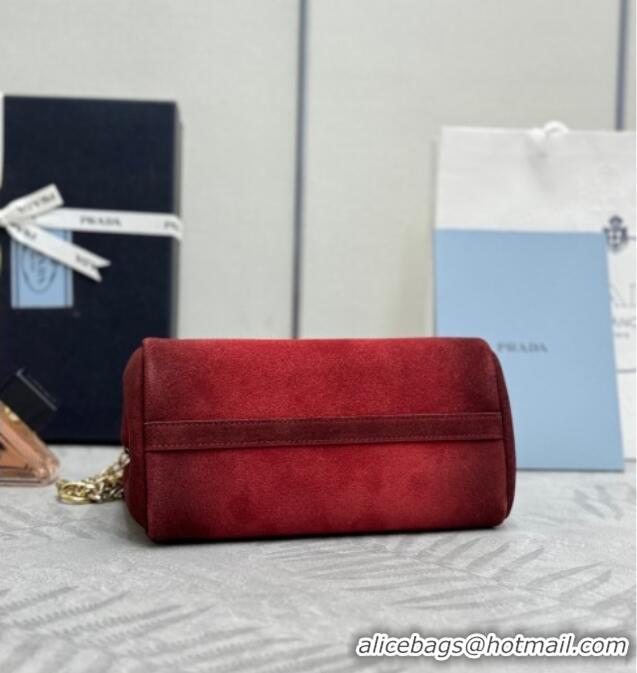 Shop Best Prada Enchaine mini suede bag 1BC263 Red 2025
