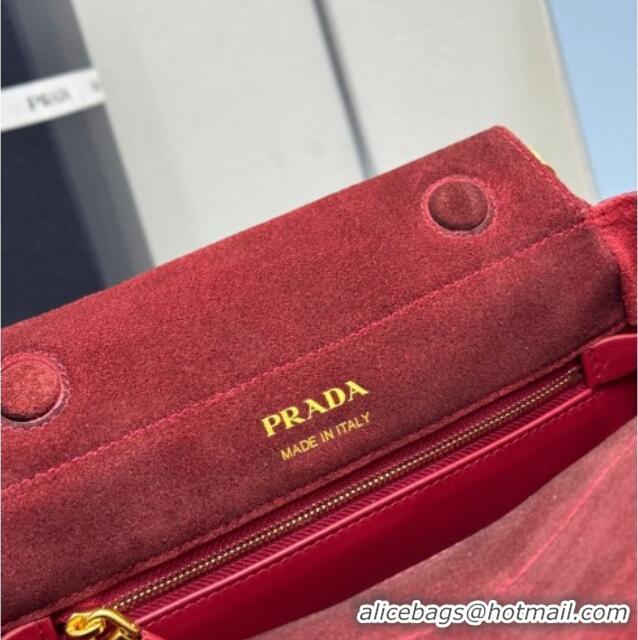 Shop Best Prada Enchaine mini suede bag 1BC263 Red 2025