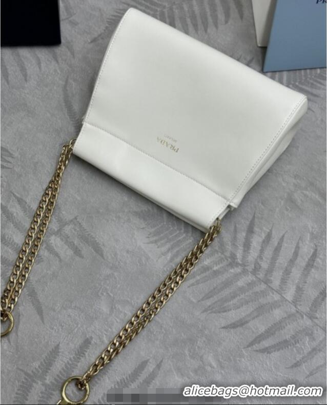 Luxury Discount Prada Enchaine mini suede bag 1BC263 White 2025