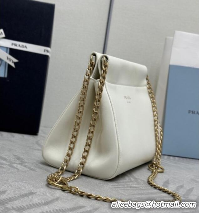 Luxury Discount Prada Enchaine mini suede bag 1BC263 White 2025