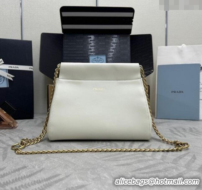 Luxury Discount Prada Enchaine mini suede bag 1BC263 White 2025