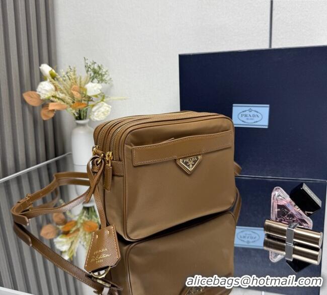 Famous Brand Prada Nylon Crossbody Bag 1BH218 Brown 2025
