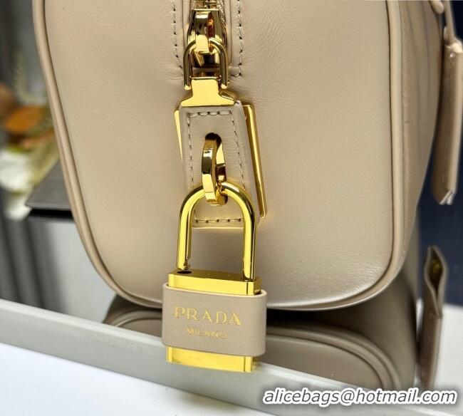 Best Price Prada Re-Nylon and leather medium top-handle bag with padlock 1BB127 Beige 2025