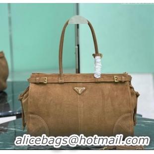 Grade Design Prada Bonnie large suede handbag 1BA433 Cinnamon Brown 2025