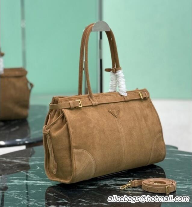 Grade Design Prada Bonnie large suede handbag 1BA433 Cinnamon Brown 2025