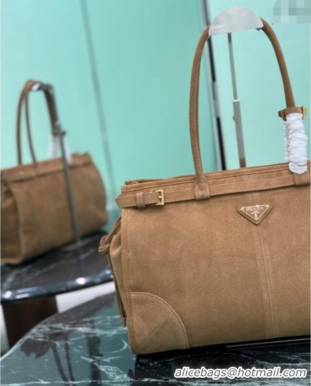 Grade Design Prada Bonnie large suede handbag 1BA433 Cinnamon Brown 2025