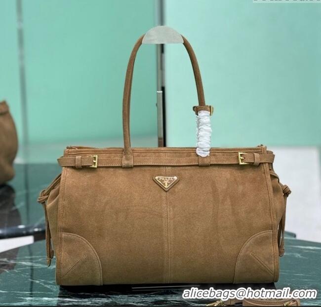 Grade Design Prada Bonnie large suede handbag 1BA433 Cinnamon Brown 2025