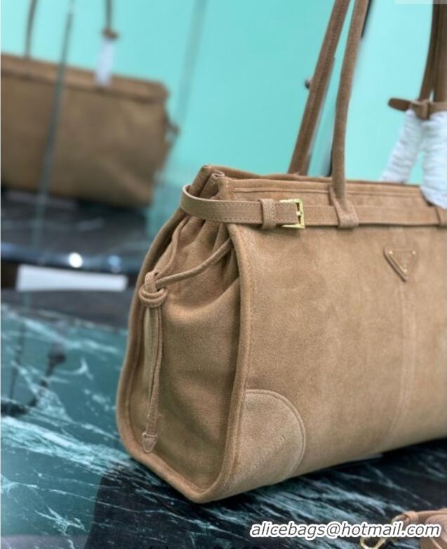Grade Design Prada Bonnie large suede handbag 1BA433 Cinnamon Brown 2025