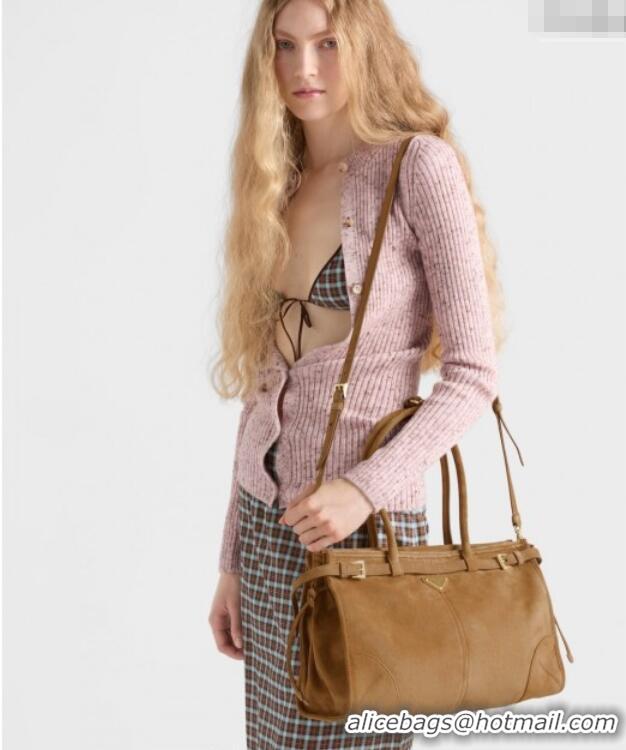 Grade Design Prada Bonnie large suede handbag 1BA433 Cinnamon Brown 2025