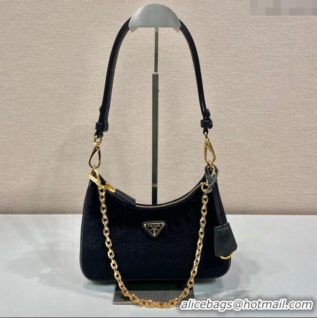 Affordable Price Prada Re-Edition mini velvet bag 1BC204 Black 2025