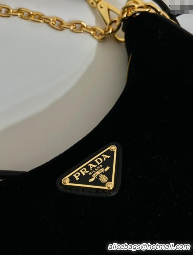 Affordable Price Prada Re-Edition mini velvet bag 1BC204 Black 2025