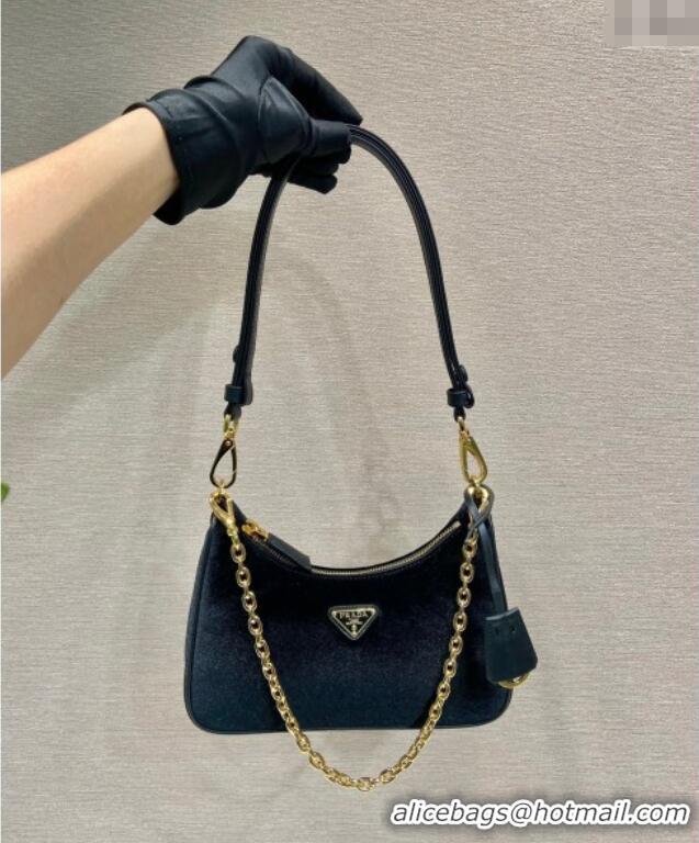 Affordable Price Prada Re-Edition mini velvet bag 1BC204 Black 2025