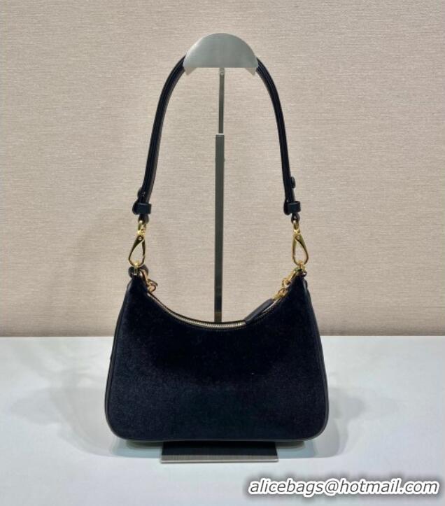 Affordable Price Prada Re-Edition mini velvet bag 1BC204 Black 2025