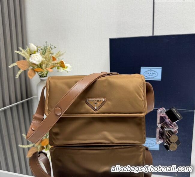 Unique Grade Prada Traveller small padded Re-Nylon shoulder bag 1BD313 Brandy Brown 2025