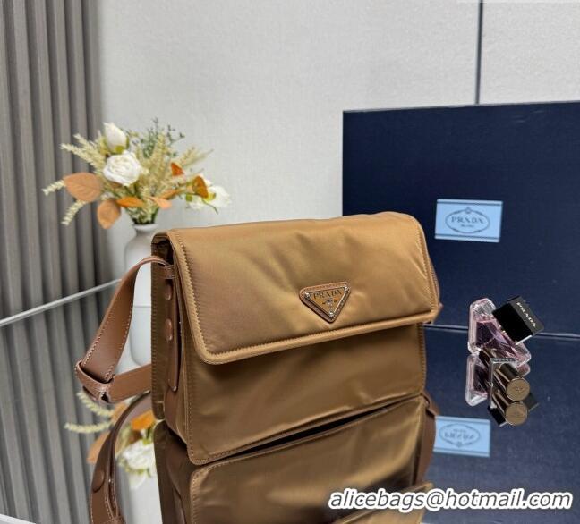 Unique Grade Prada Traveller small padded Re-Nylon shoulder bag 1BD313 Brandy Brown 2025