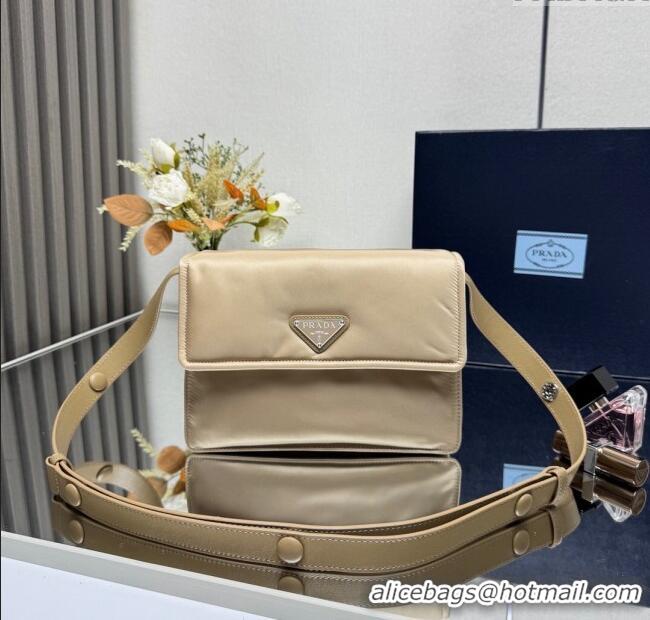 Good Looking Prada Traveller small padded Re-Nylon shoulder bag 1BD313 Beige 2025