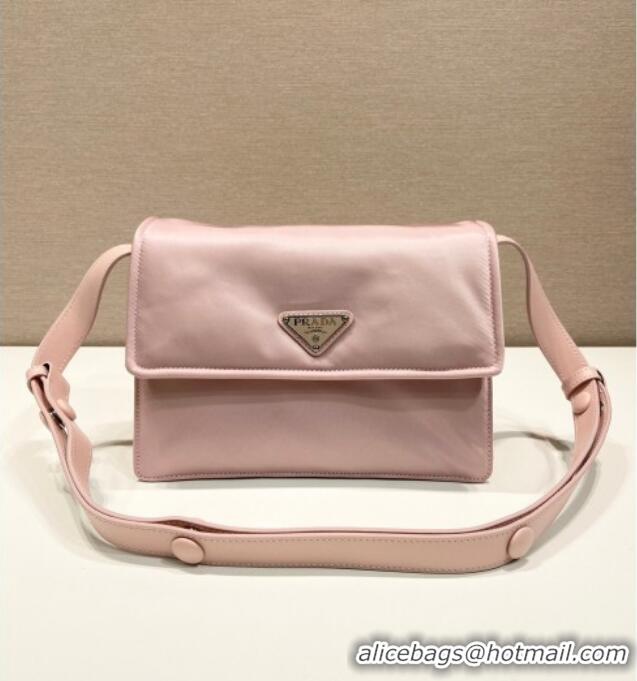 Unique Discount Prada Traveller small padded Re-Nylon shoulder bag 1BD313 Light Pink 2025