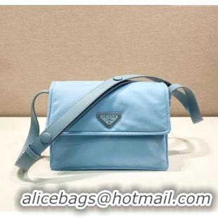 Famous Brand Prada Traveller small padded Re-Nylon shoulder bag 1BD313 Light Blue 2025