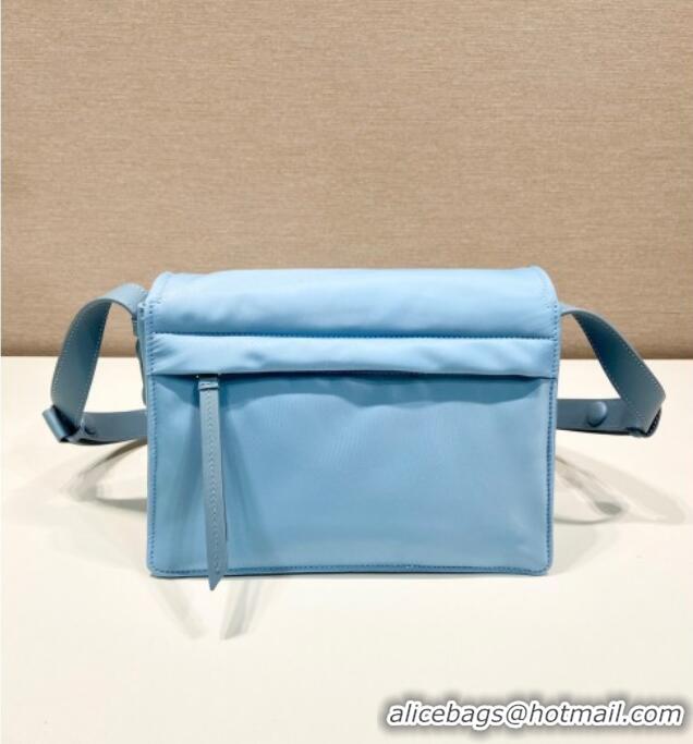 Famous Brand Prada Traveller small padded Re-Nylon shoulder bag 1BD313 Light Blue 2025