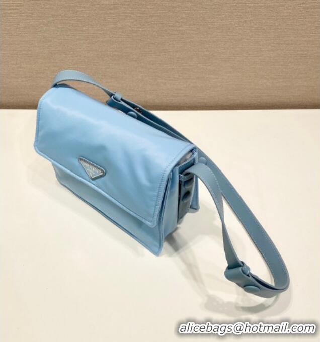 Famous Brand Prada Traveller small padded Re-Nylon shoulder bag 1BD313 Light Blue 2025