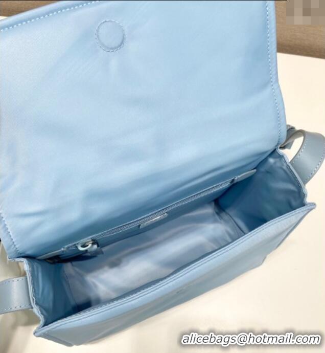 Famous Brand Prada Traveller small padded Re-Nylon shoulder bag 1BD313 Light Blue 2025