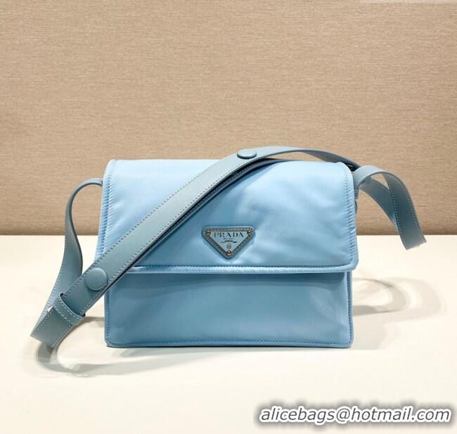 Famous Brand Prada Traveller small padded Re-Nylon shoulder bag 1BD313 Light Blue 2025