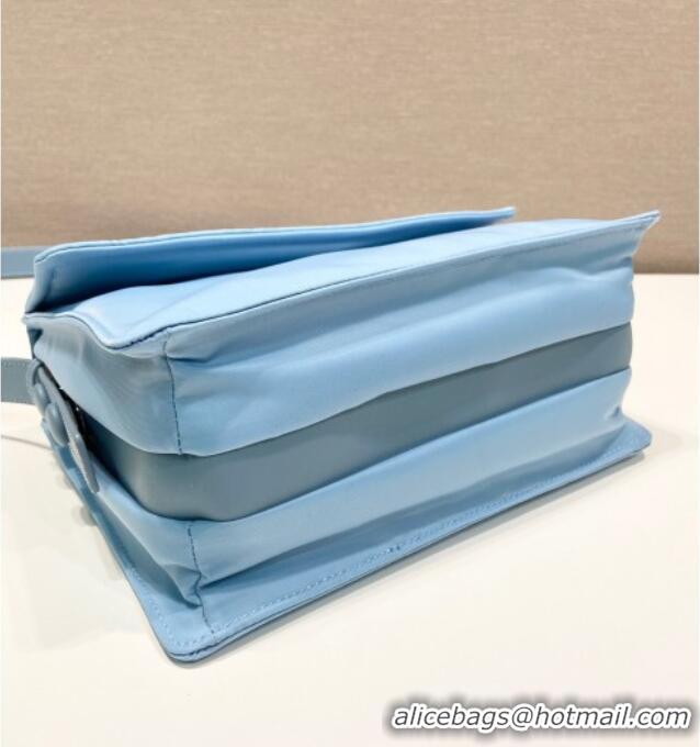 Famous Brand Prada Traveller small padded Re-Nylon shoulder bag 1BD313 Light Blue 2025