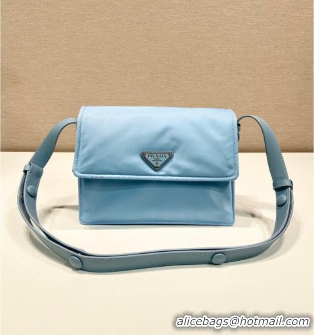 Famous Brand Prada Traveller small padded Re-Nylon shoulder bag 1BD313 Light Blue 2025