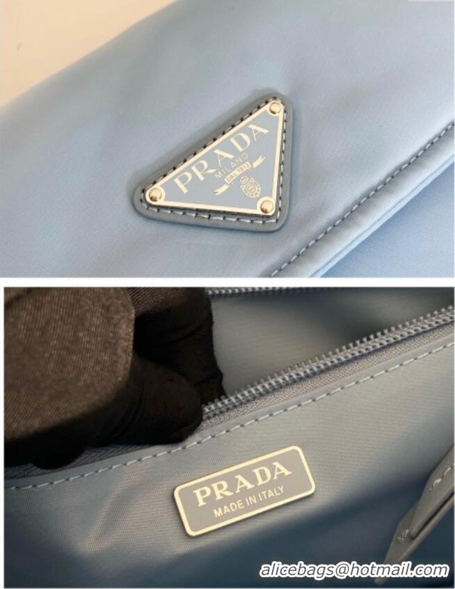 Famous Brand Prada Traveller small padded Re-Nylon shoulder bag 1BD313 Light Blue 2025