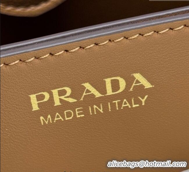Buy New Cheap Prada Medium leather bucket bag 1BE080 Caramel Brown 2025