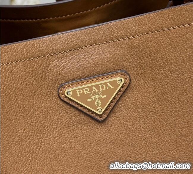 Buy New Cheap Prada Medium leather bucket bag 1BE080 Caramel Brown 2025