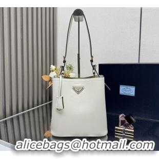 Cheapest Prada Medium leather bucket bag 1BE080 White 2025