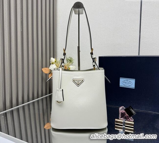Cheapest Prada Medium leather bucket bag 1BE080 White 2025